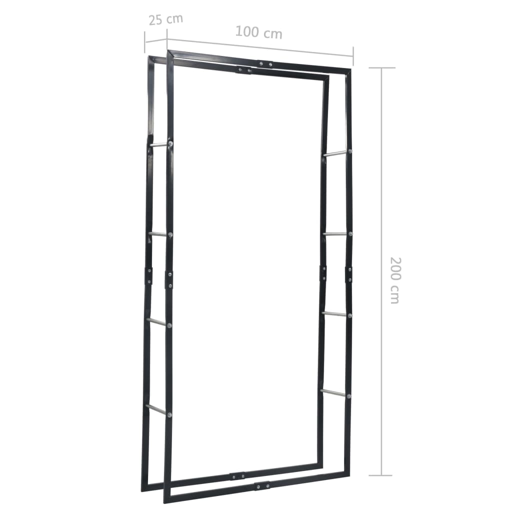 Ράφι Καυσόξυλων Μαύρο 100 x 25 x 200 εκ. Ατσάλινο - PAKOBAZAAR