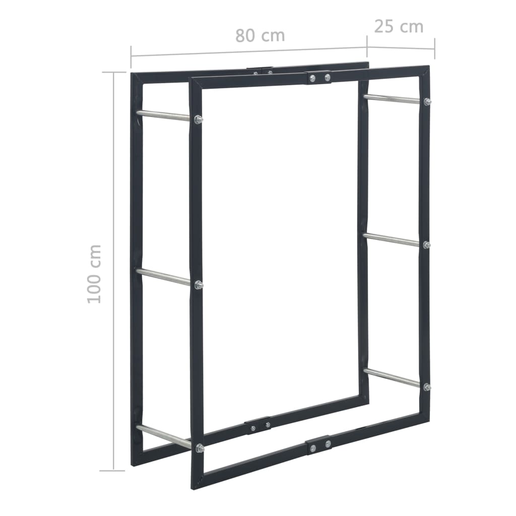 Ράφι Καυσόξυλων Μαύρο 80 x 25 x 100 εκ. Ατσάλινο - PAKOBAZAAR