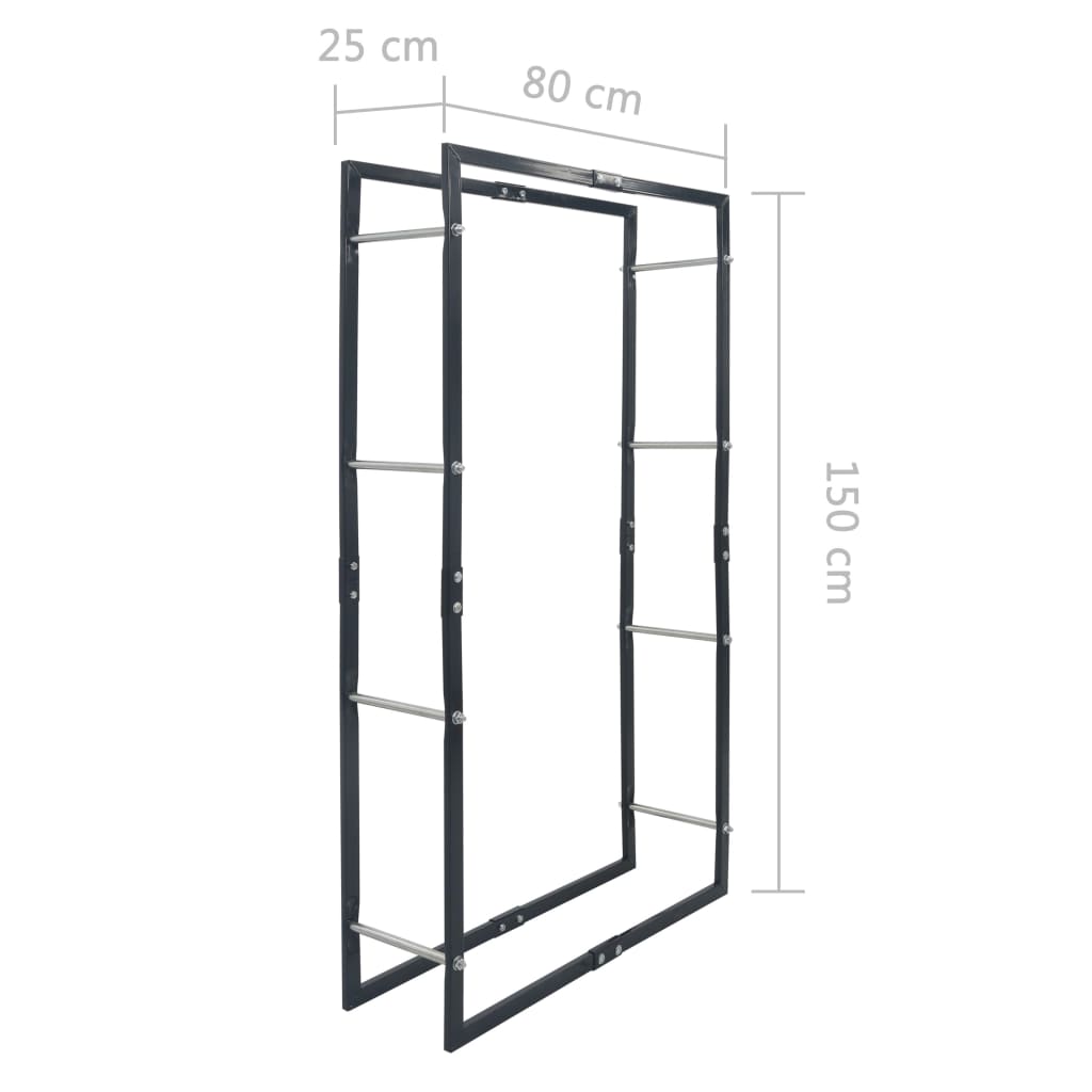 Ράφι Καυσόξυλων Μαύρο 80 x 25 x 150 εκ. Ατσάλινο - PAKOBAZAAR