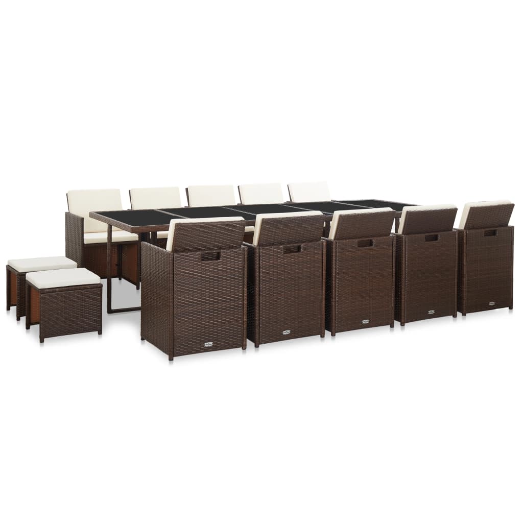 Σετ Τραπεζαρίας Εξ. Χώρου 15 τεμ. Καφέ Συνθ. Ρατάν με Μαξιλάρια - Pakobazaar