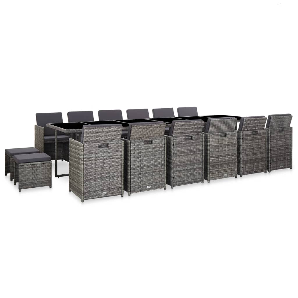 Σετ Τραπεζαρίας Εξ. Χώρου 17 τεμ. Γκρι Συνθ. Ρατάν με Μαξιλάρια