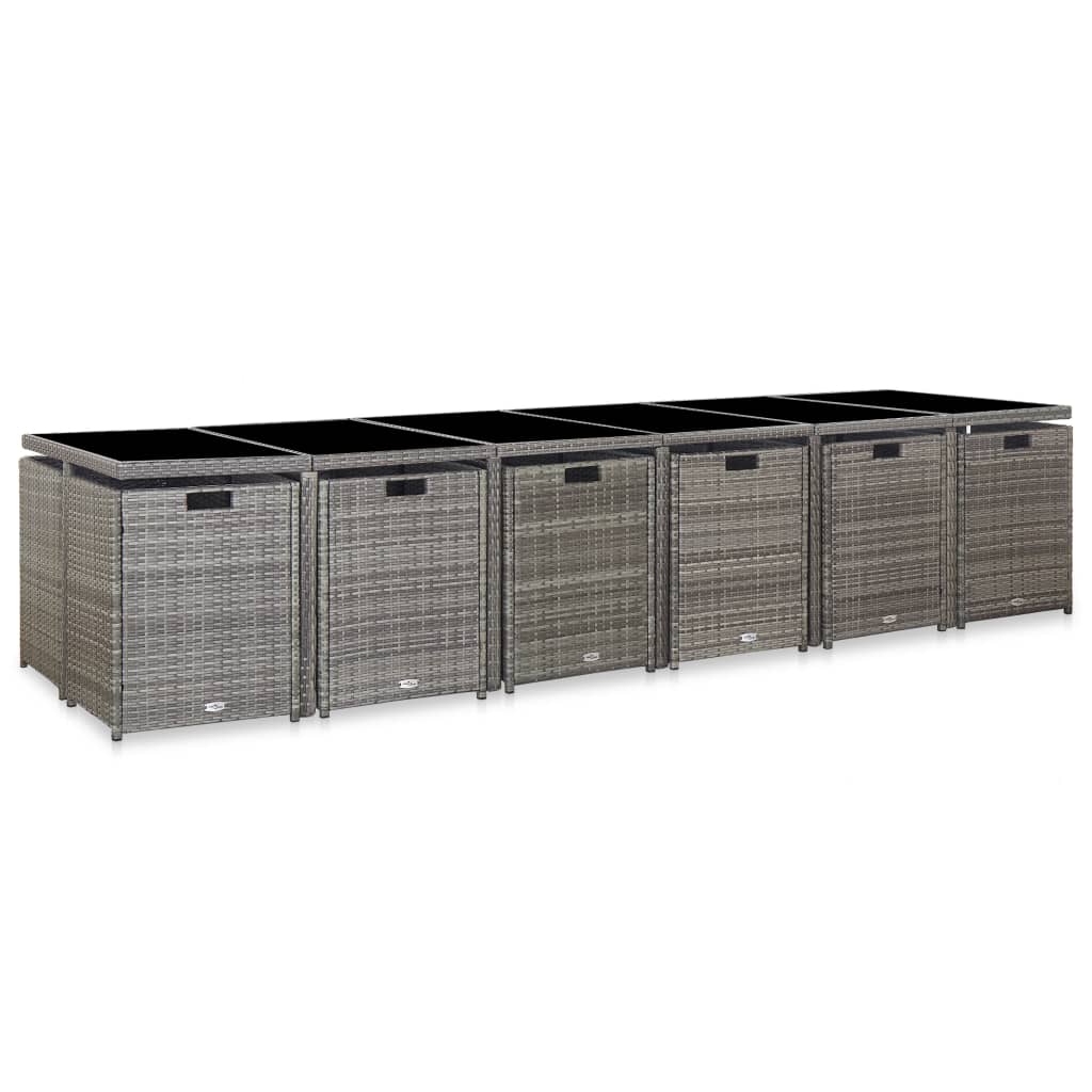 Σετ Τραπεζαρίας Εξ. Χώρου 17 τεμ. Γκρι Συνθ. Ρατάν με Μαξιλάρια