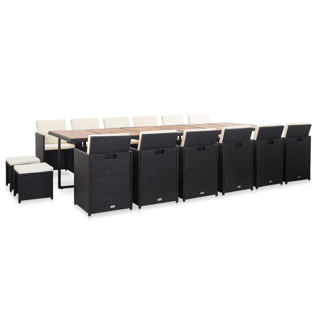 Σετ Τραπεζαρίας Εξ. Χώρου 17 τεμ Μαύρο Συνθ. Ρατάν με Μαξιλάρια