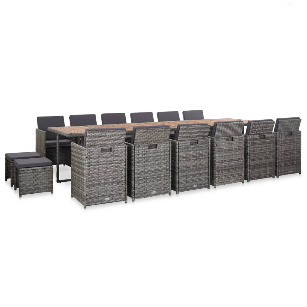 Σετ Τραπεζαρίας Εξ. Χώρου 17 τεμ. Γκρι Συνθ. Ρατάν με Μαξιλάρια