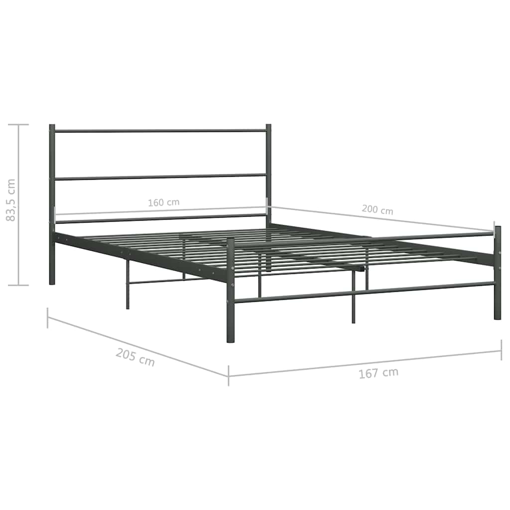 Πλαίσιο Κρεβατιού Γκρι 160 x 200 εκ. Μεταλλικό - PAKOBAZAAR