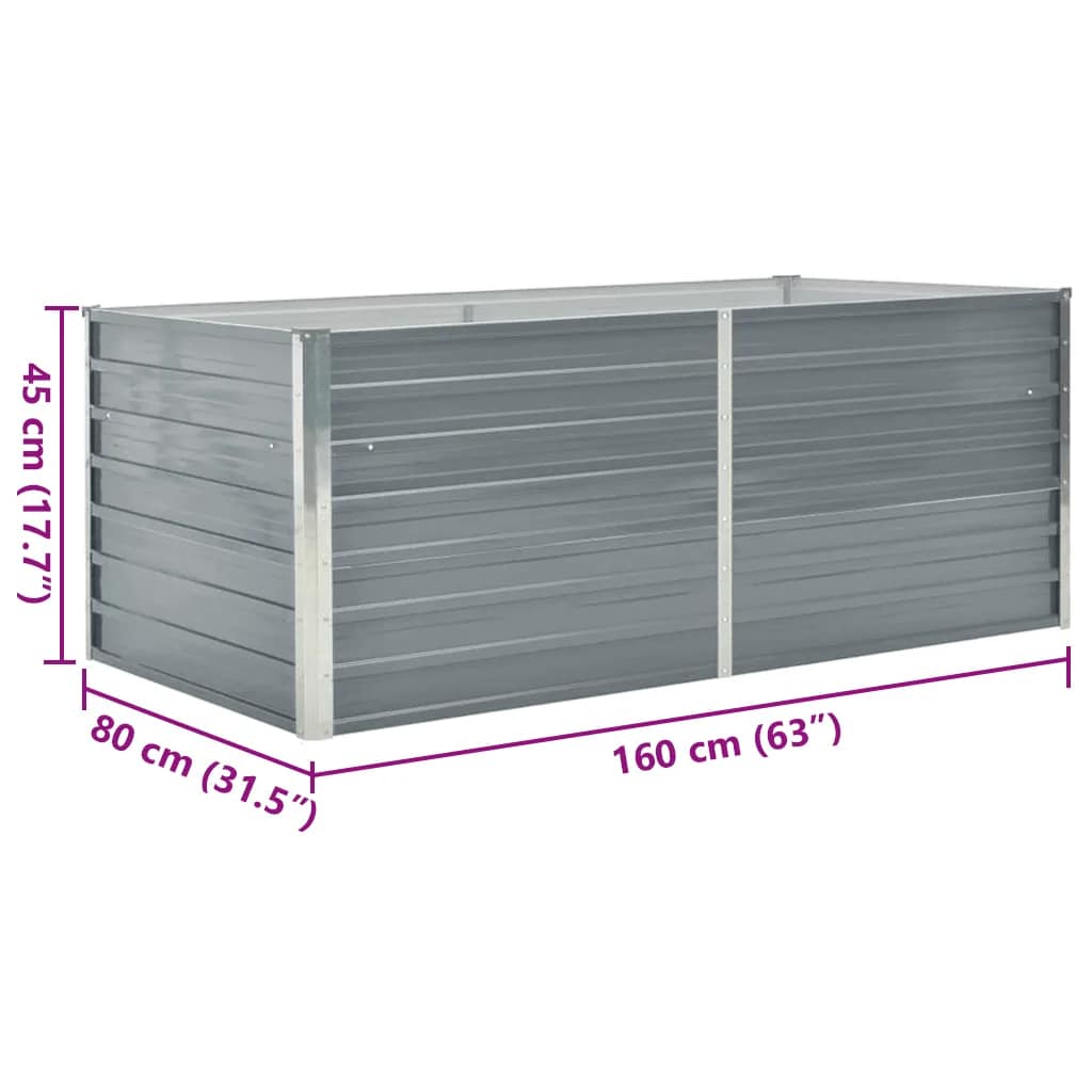 Ζαρντινιέρα Ψηλή Γκρι 160 x 80 x 45 εκ. Γαλβανισμένος Χάλυβας - Pakobazaar