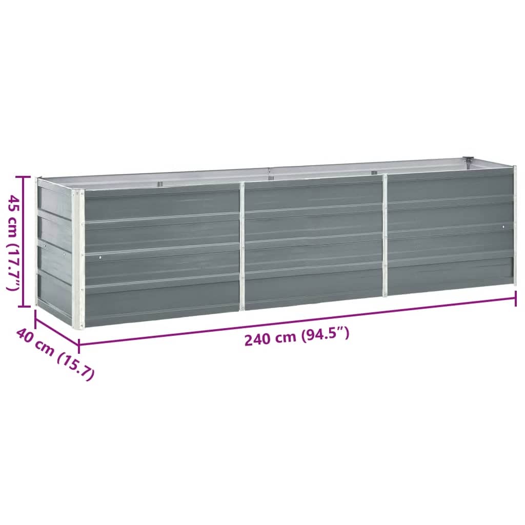 Ζαρντινιέρα Υπερυψωμένη Γκρι 240x40x45 εκ. Γαλβανισμ. Χάλυβας - Pakobazaar