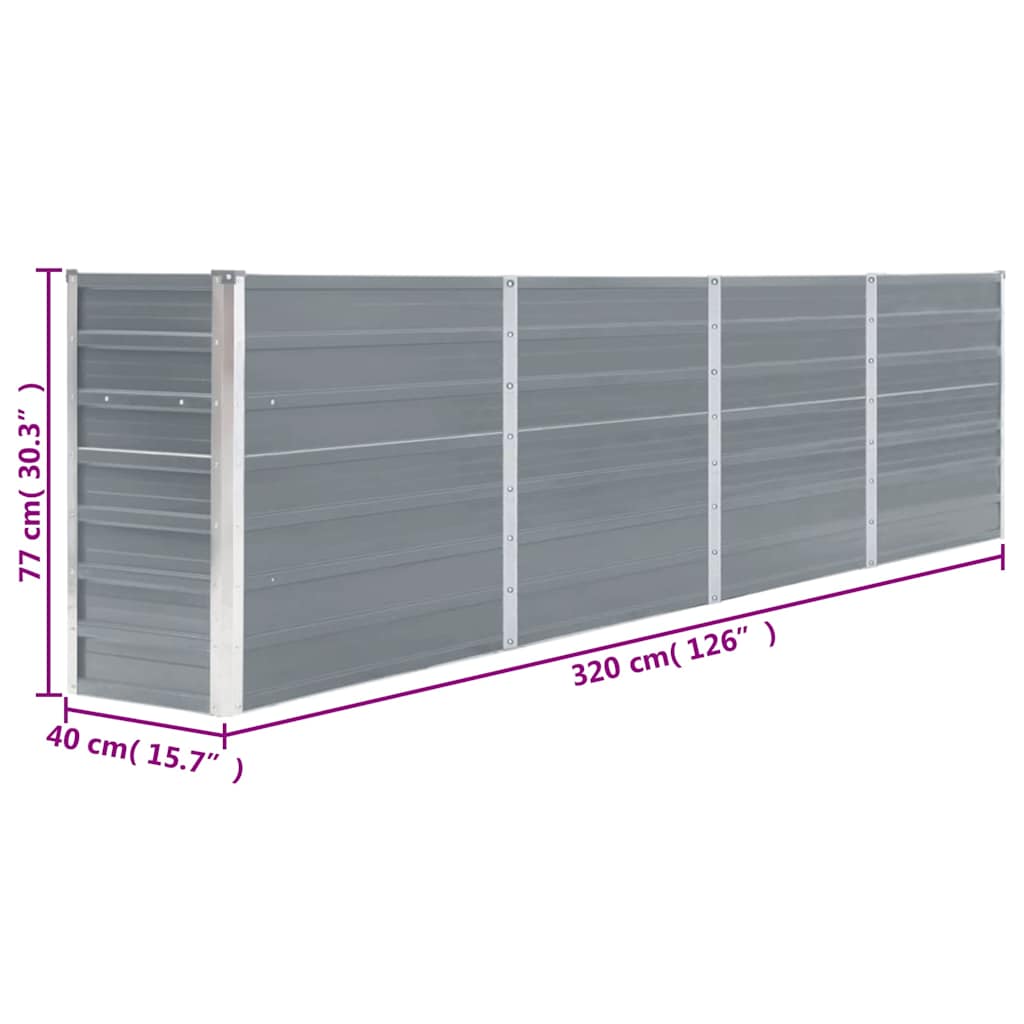 Ζαρντινιέρα Ψηλή Γκρι 320 x 40 x 77 εκ. Γαλβανισμένος Χάλυβας - Pakobazaar