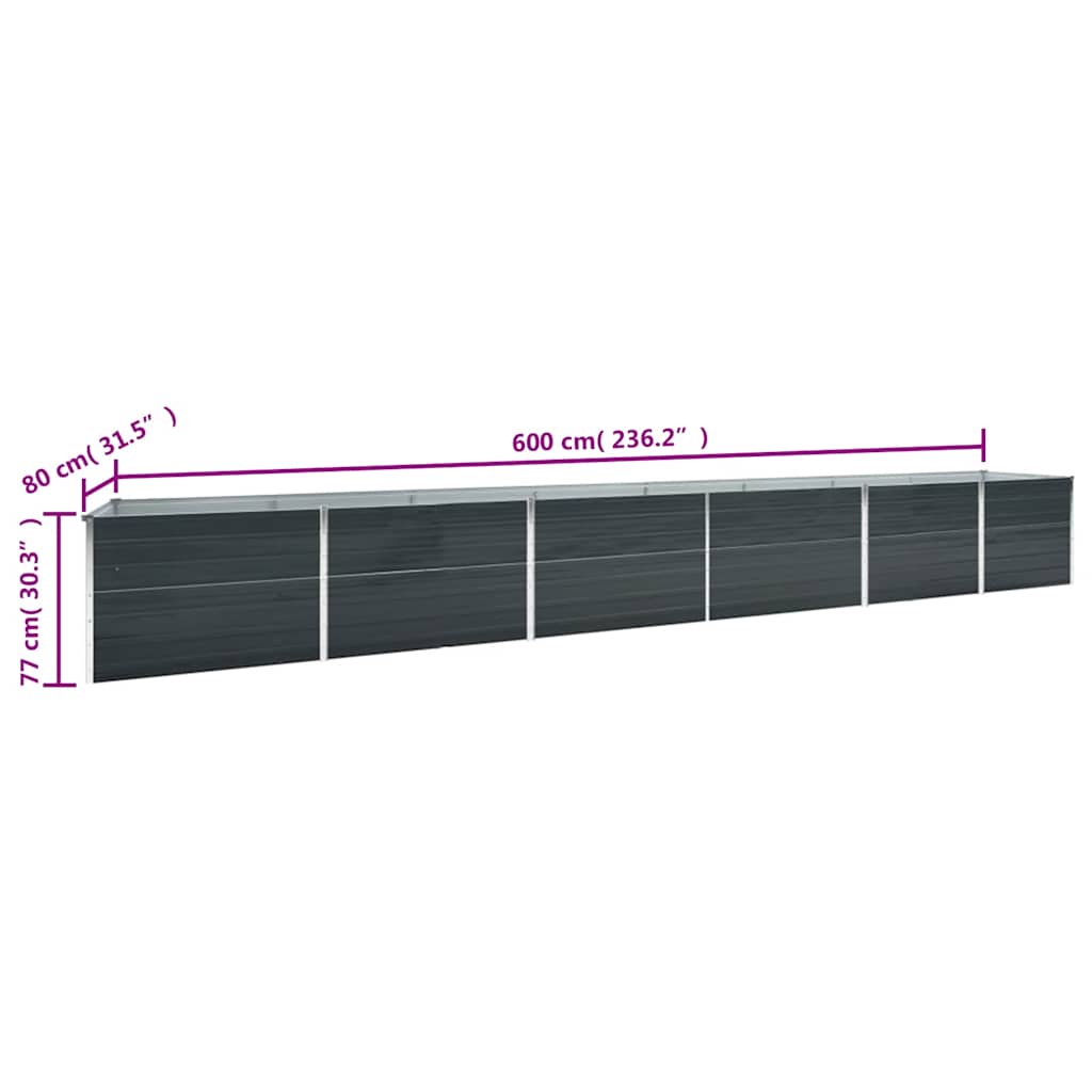 Ζαρντινιέρα Υπερυψωμένη Ανθρακί 600x80x77 εκ. Γαλβαν. Χάλυβας
