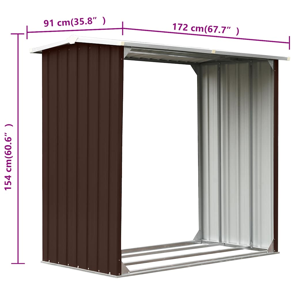 Υπόστεγο Αποθήκευσης Ξύλων Καφέ 172x91x154 εκ. Γαλβ. Ατσάλι - Pakobazaar