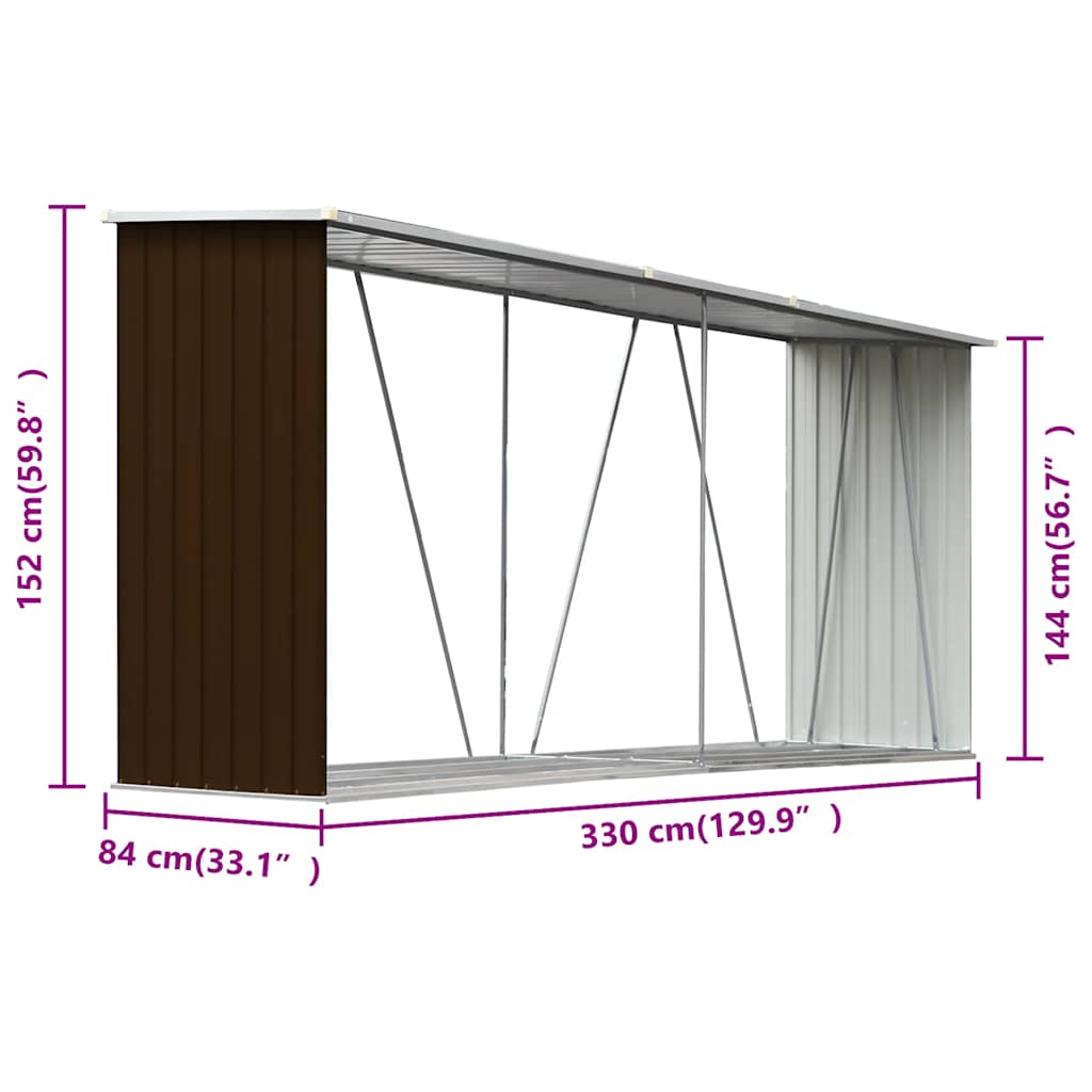 Υπόστεγο Αποθήκευσης Ξύλων Κήπου Καφέ 330 x 84 x 152 εκ. Ατσάλι - Pakobazaar