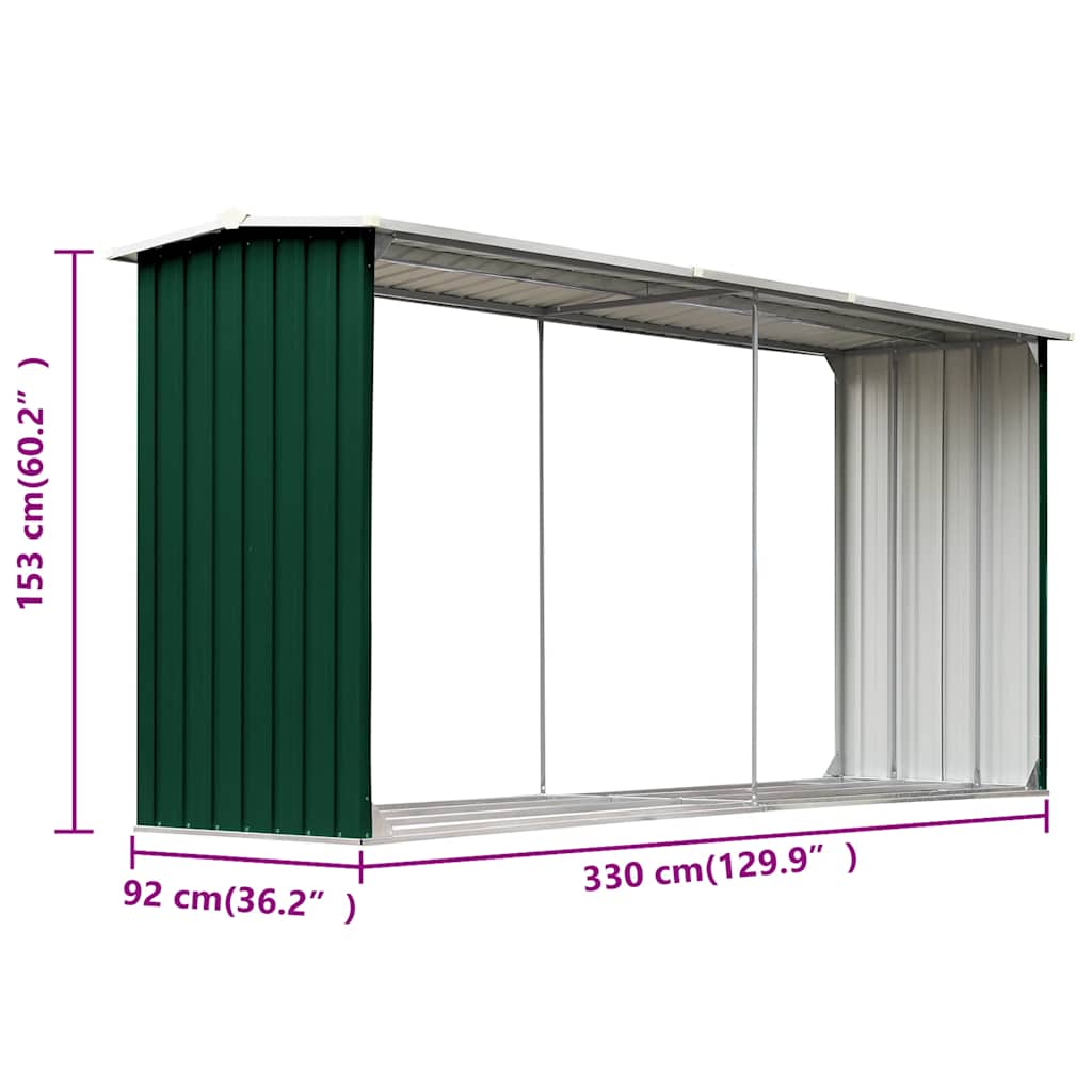 Υπόστεγο Αποθήκευσης Ξύλων Κήπου Πράσινο 330x92x153 εκ. Ατσάλι - Pakobazaar