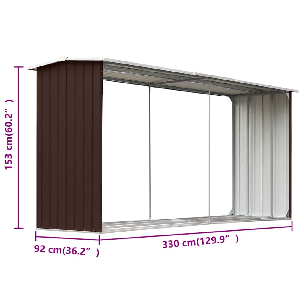 Υπόστεγο Αποθήκευσης Ξύλων Κήπου Καφέ 330x92x153 εκ. Ατσάλι - Pakobazaar