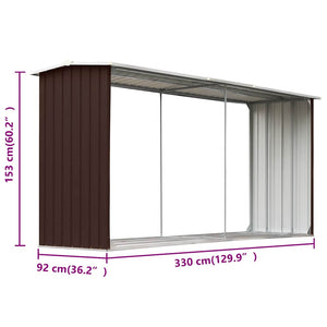 Υπόστεγο Αποθήκευσης Ξύλων Κήπου Καφέ 330x92x153 εκ. Ατσάλι - Pakobazaar