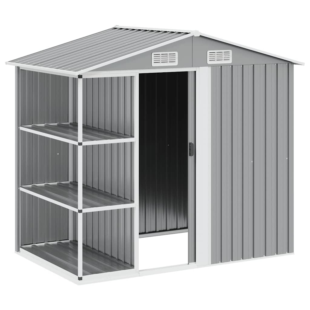 Αποθήκη Κήπου με Ράφια Γκρι 205 x 130 x 183 εκ. Σιδερένια