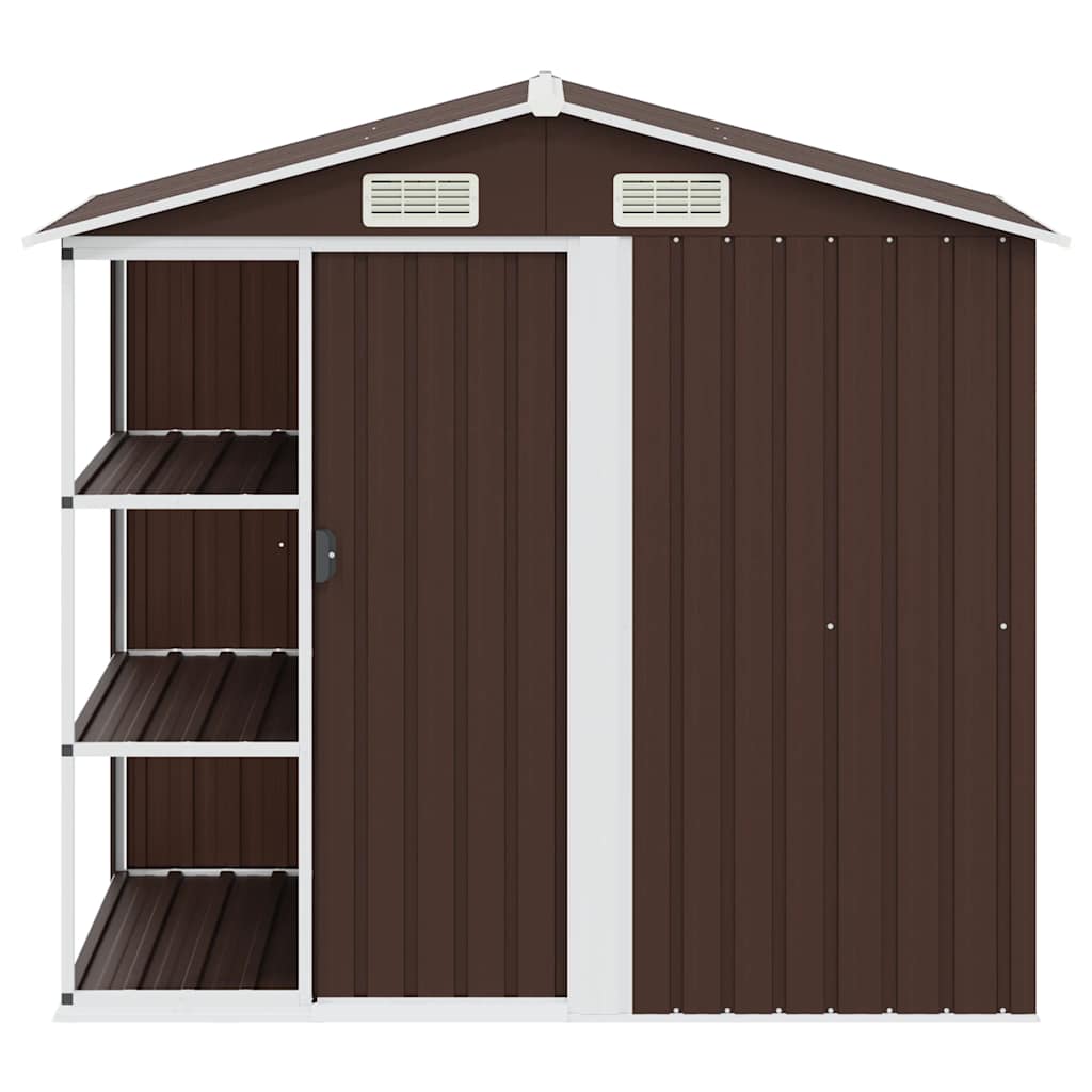 Αποθήκη Κήπου με Ράφια Καφέ 205 x 130 x 183 εκ. Σιδερένια - Pakobazaar