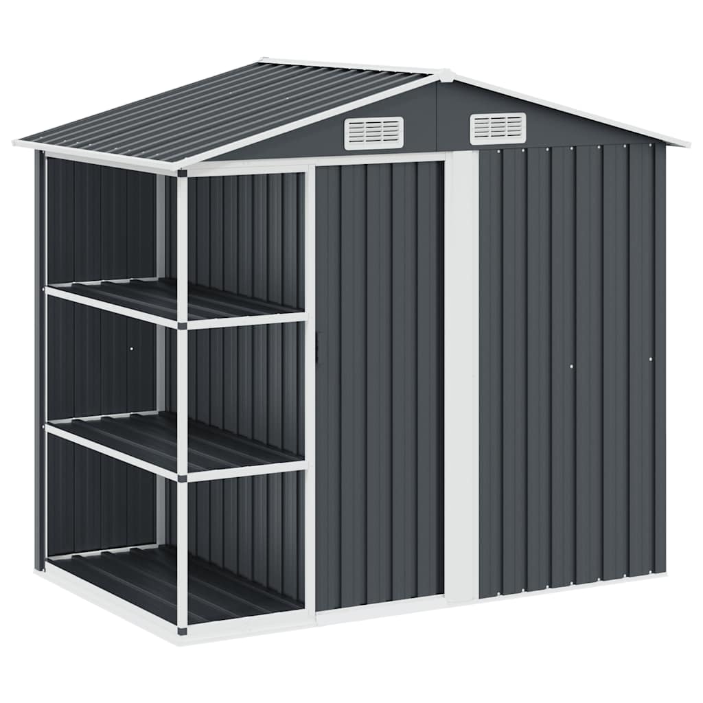 Αποθήκη Κήπου με Ράφια Ανθρακί 205 x 130 x 183 εκ. Σιδερένια