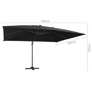 Cantilever Ομπρέλα με LED, κοντάρι αλουμινίου 400x300 cm Μαύρη - Pakobazaar