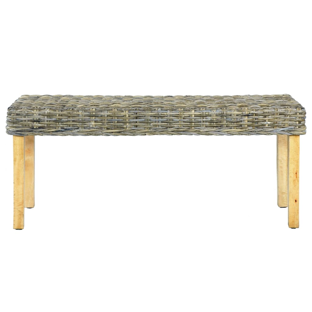 Πάγκος 110 εκ. Φυσικό Ρατάν Kubu και Μασίφ Ξύλο Μαόνι - PAKOBAZAAR