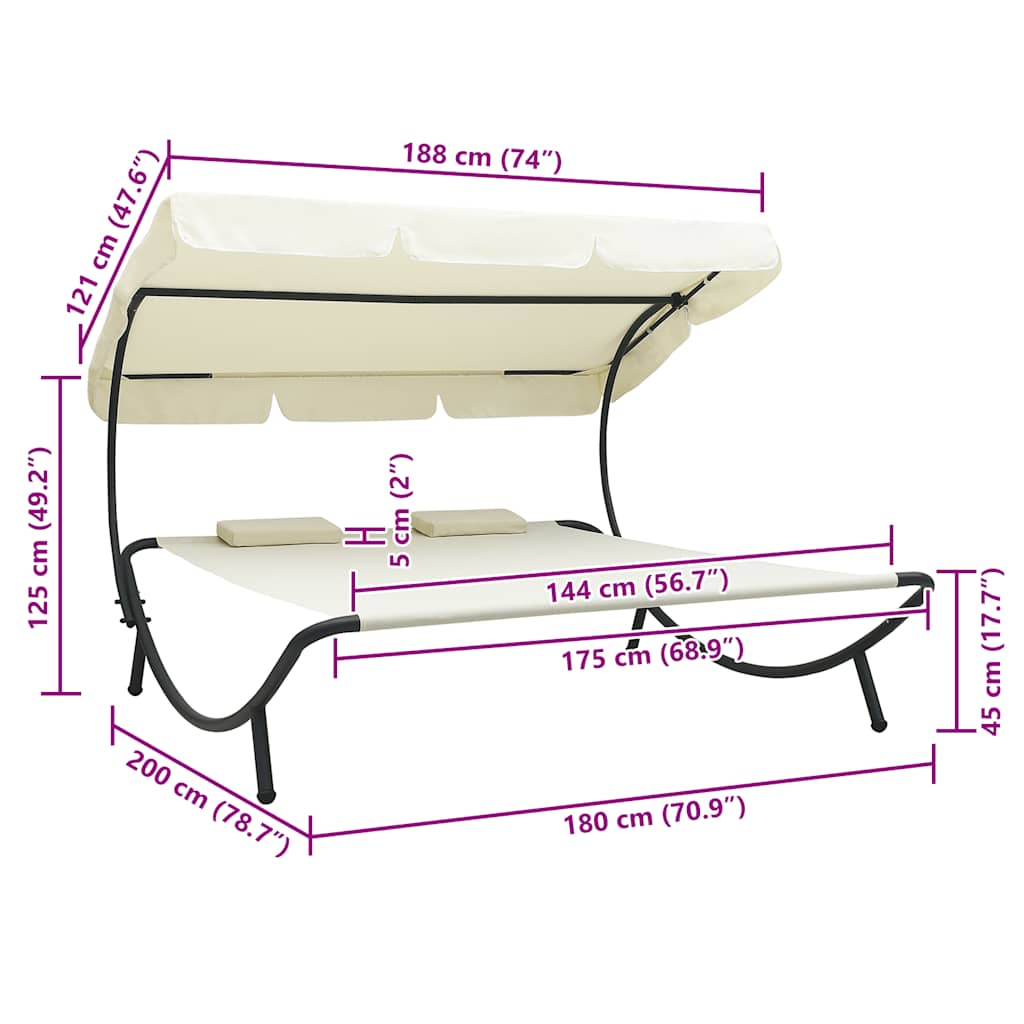 Ξαπλώστρα - Κρεβάτι Διπλή Λευκό Κρεμ με Σκίαστρο και Μαξιλάρια - Pakobazaar