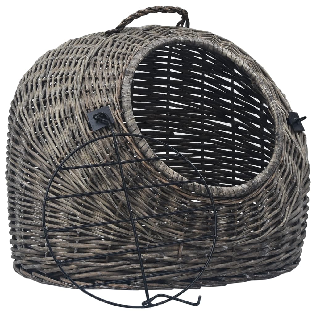 Καλάθι Μεταφοράς Γάτας Γκρι 60x45x45 εκ. από Φυσικό Ξύλο Ιτιάς - PAKOBAZAAR