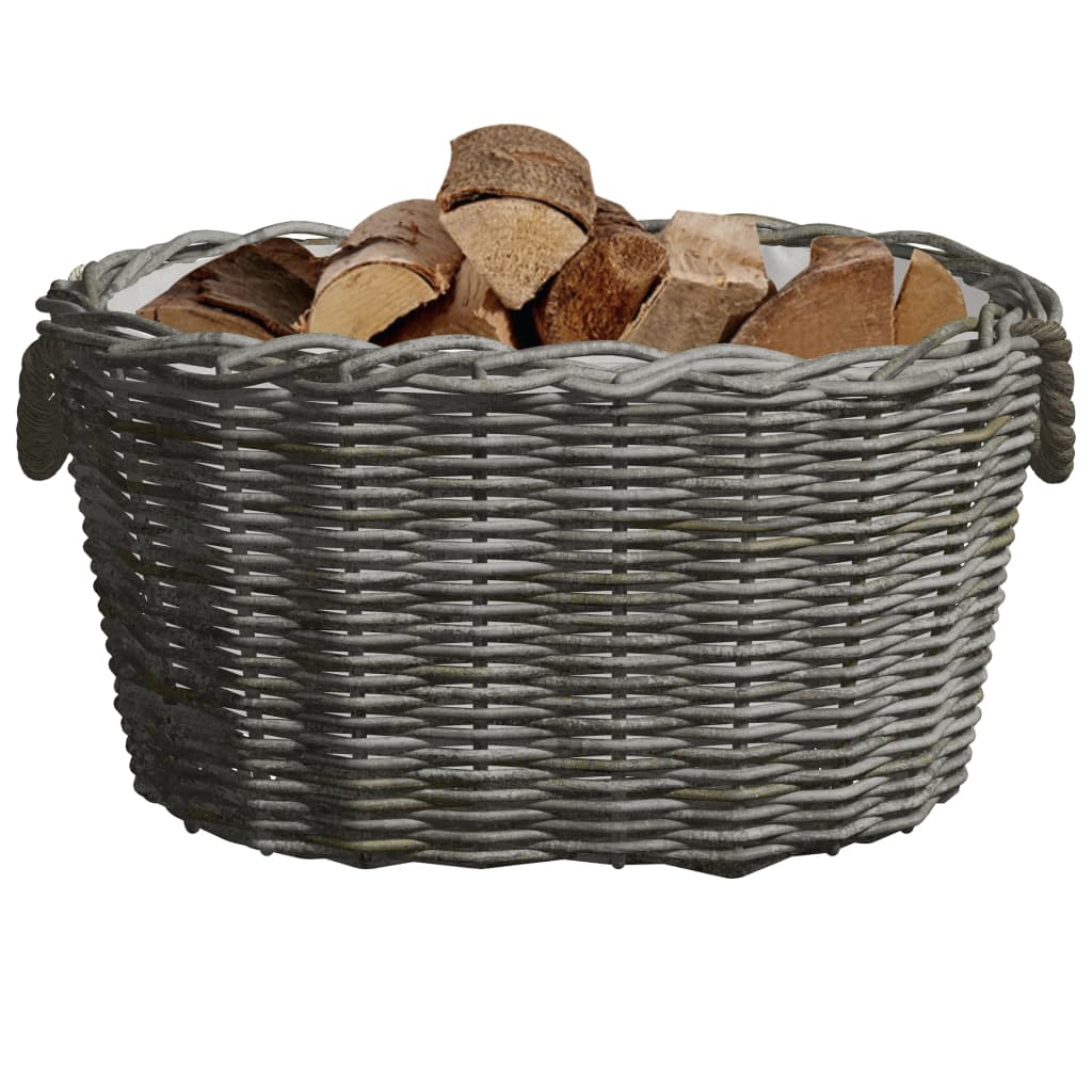 Καλάθι Καυσόξυλων με Λαβές Μεταφοράς 59x42x28 εκ. Γκρι Ιτιά - PAKOBAZAAR