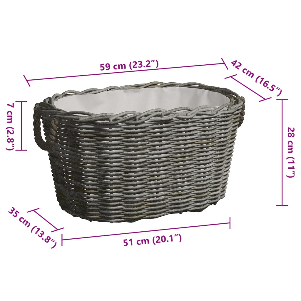 Καλάθι Καυσόξυλων με Λαβές Μεταφοράς 59x42x28 εκ. Γκρι Ιτιά - PAKOBAZAAR