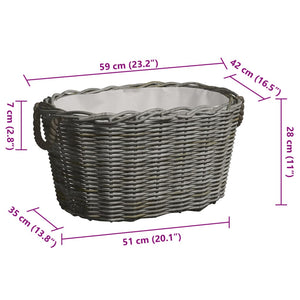 Καλάθι Καυσόξυλων με Λαβές Μεταφοράς 59x42x28 εκ. Γκρι Ιτιά - PAKOBAZAAR