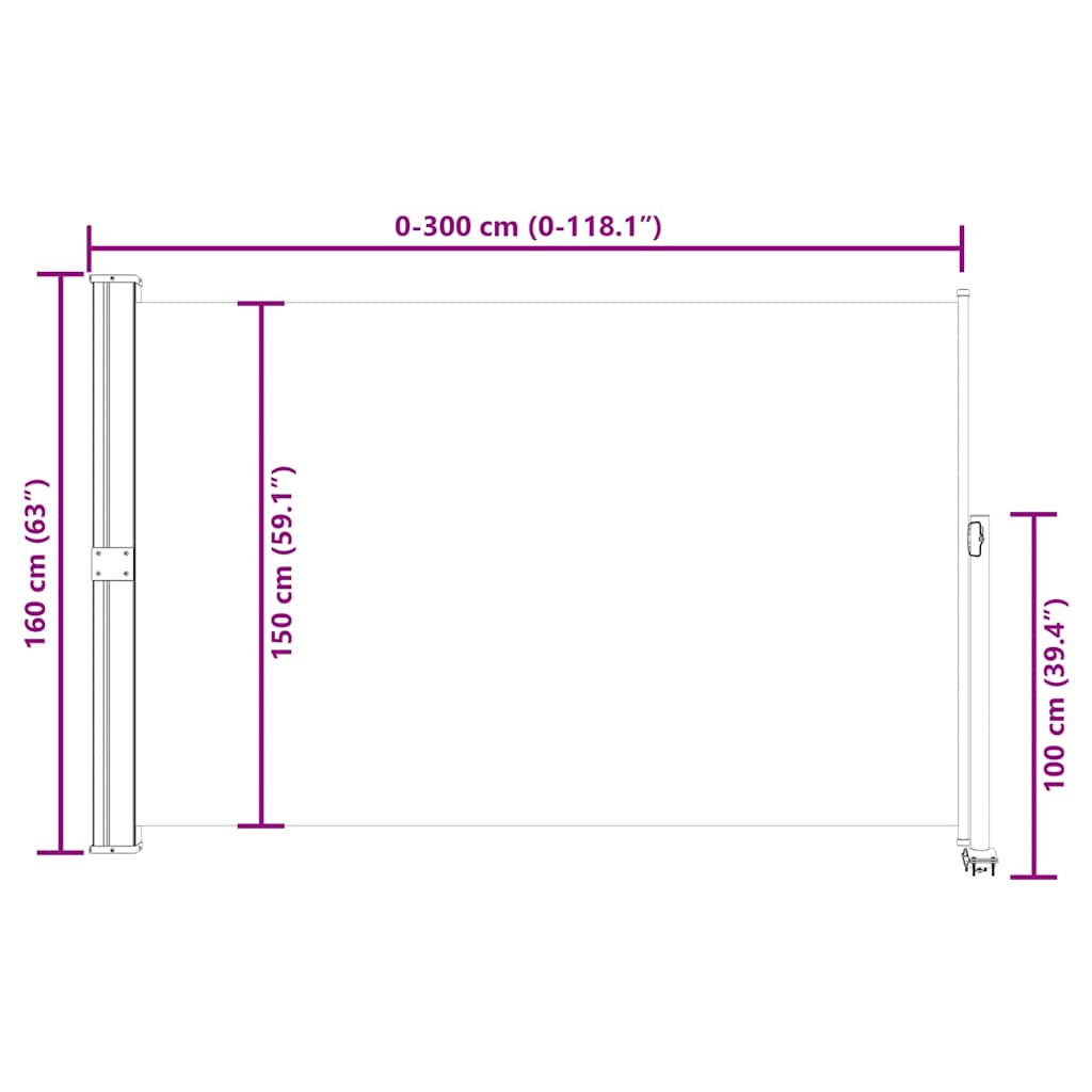 Σκίαστρο Πλαϊνό Συρόμενο Βεράντας Καφέ 160 x 300 εκ. - Pakobazaar