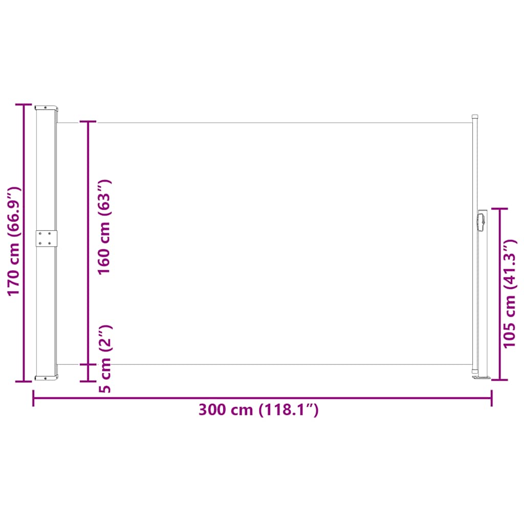 Σκίαστρο Πλαϊνό Συρόμενο Βεράντας Μαύρο 170 x 300 εκ.