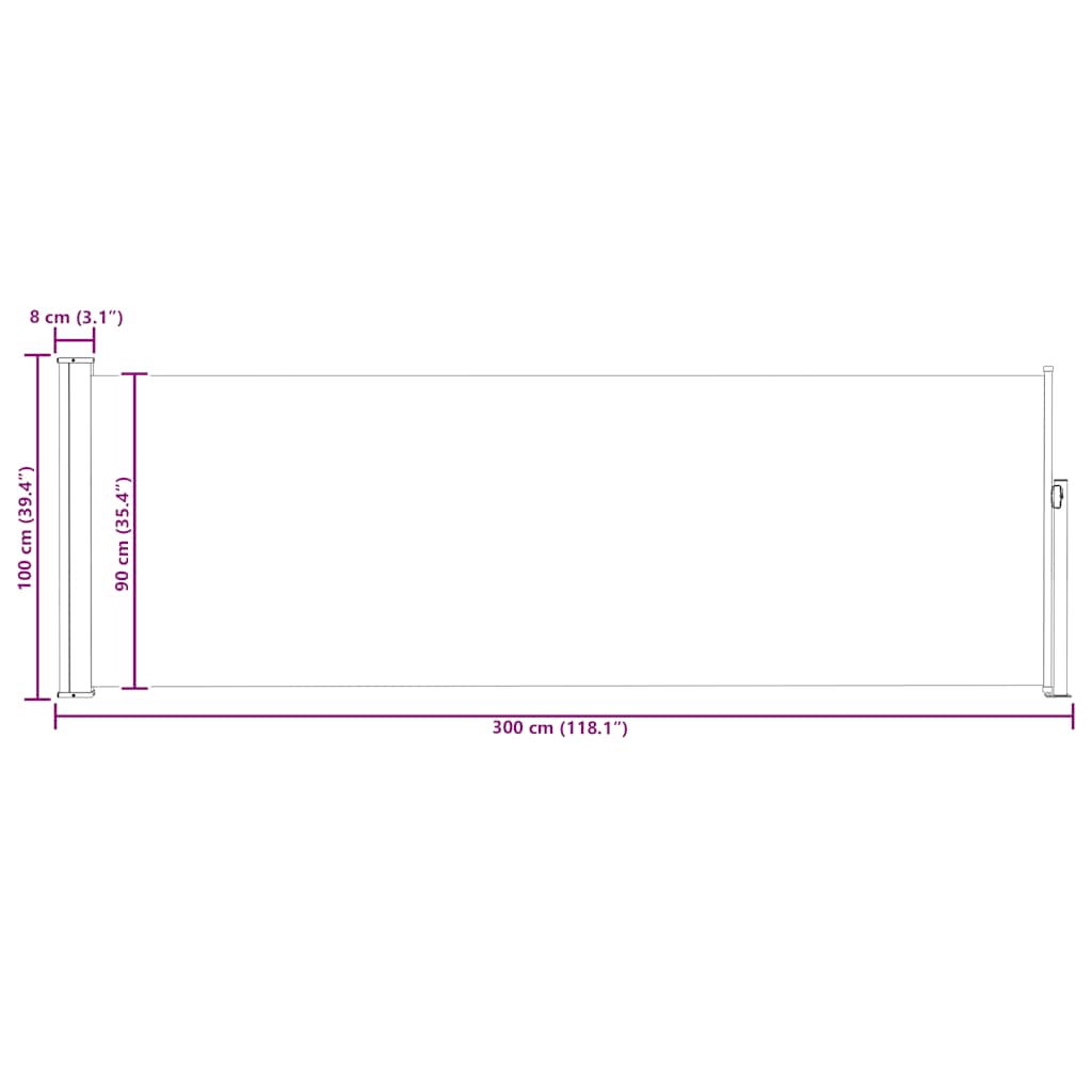 Σκίαστρο Πλαϊνό Συρόμενο Βεράντας Μαύρο 100 x 300 εκ. - Pakobazaar