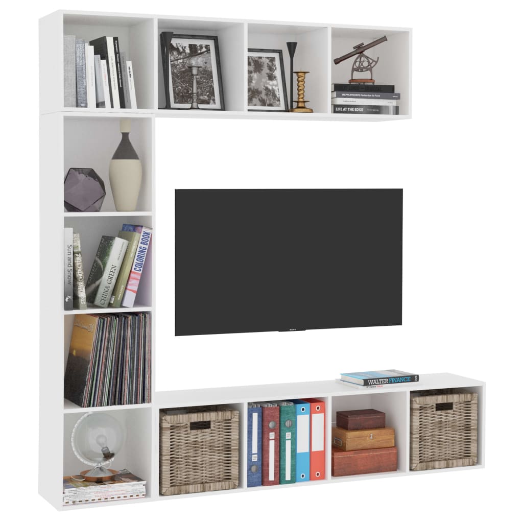 Έπιπλο TV / Βιβλιοθήκη Σετ 3 τεμ. Λευκό 180 x 30 x 180 εκ. - PAKOBAZAAR