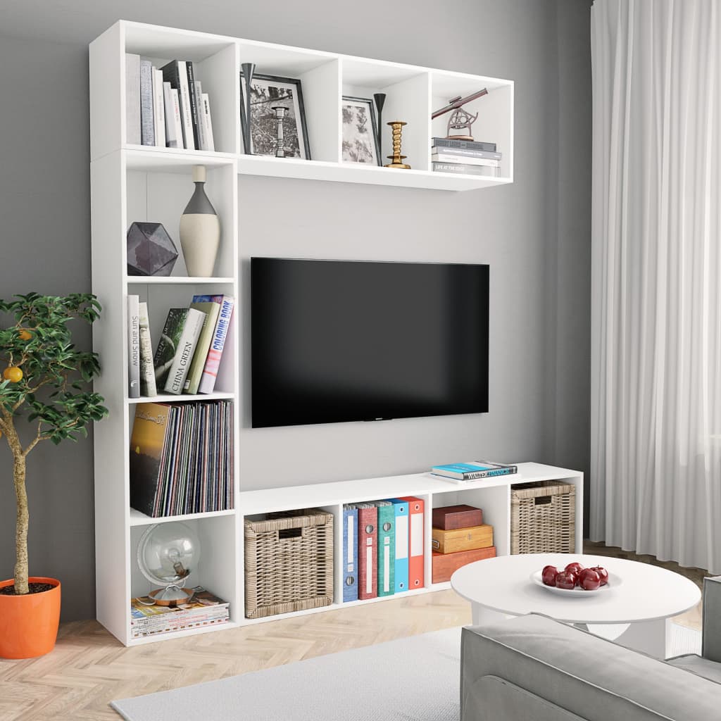 Έπιπλο TV / Βιβλιοθήκη Σετ 3 τεμ. Λευκό 180 x 30 x 180 εκ. - PAKOBAZAAR