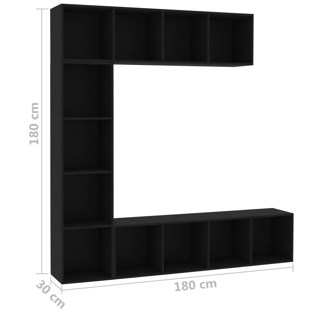 Έπιπλο TV / Βιβλιοθήκη Σετ 3 τεμ. Μαύρο 180 x 30 x 180 εκ.