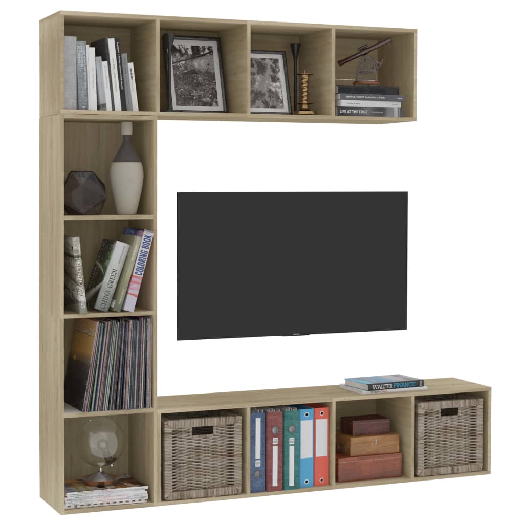 Έπιπλο TV/Βιβλιοθήκη Σετ 3 τεμ. Χρώμα Sonoma Δρυς 180x30x180 εκ - PAKOBAZAAR