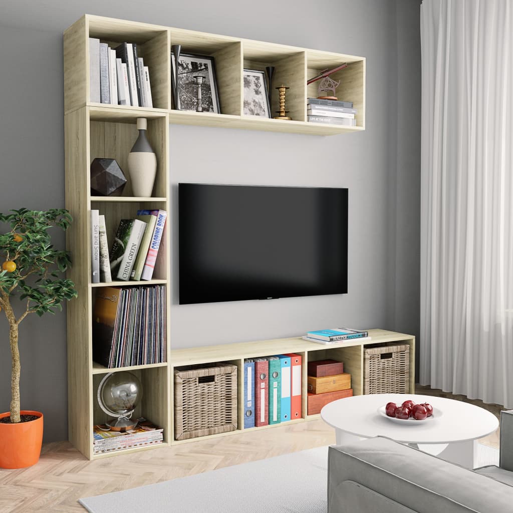 Έπιπλο TV/Βιβλιοθήκη Σετ 3 τεμ. Χρώμα Sonoma Δρυς 180x30x180 εκ - PAKOBAZAAR