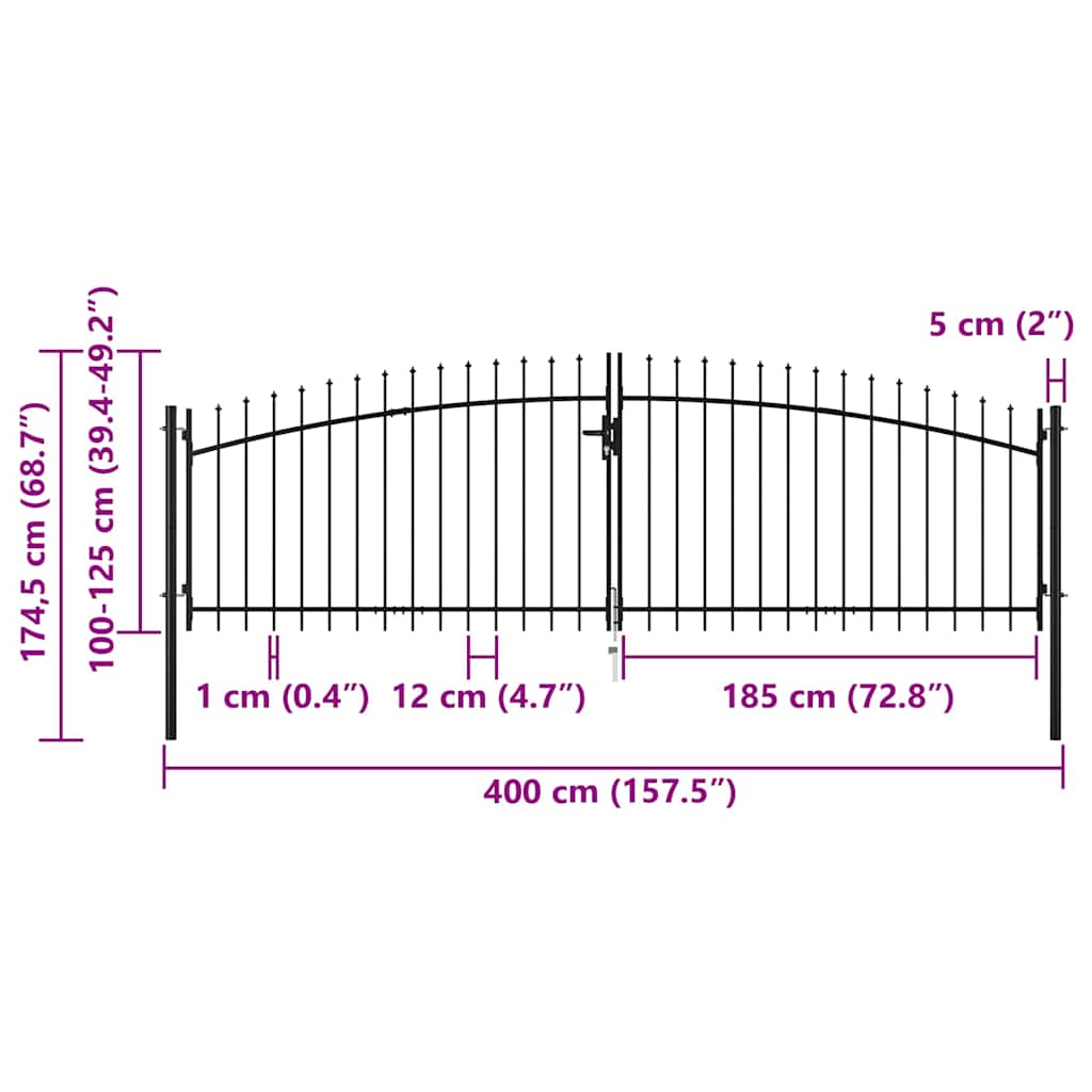Πόρτα Περίφραξης Διπλή με Λόγχες 400 x 174,5 εκ. - PAKOBAZAAR