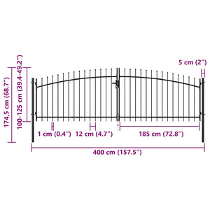 Πόρτα Περίφραξης Διπλή με Λόγχες 400 x 174,5 εκ. - PAKOBAZAAR