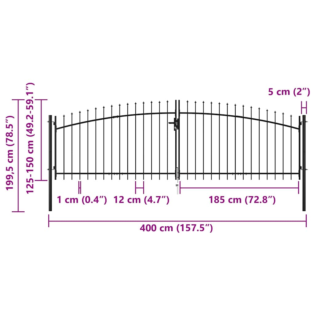 Πόρτα Περίφραξης Διπλή με Λόγχες 400 x 199,5 εκ. - PAKOBAZAAR