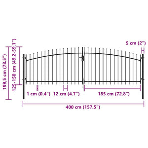 Πόρτα Περίφραξης Διπλή με Λόγχες 400 x 199,5 εκ. - PAKOBAZAAR