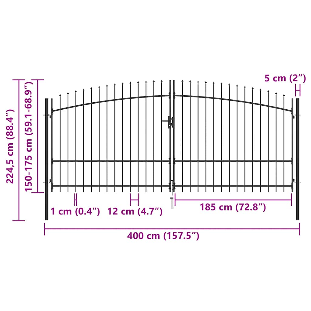 Πόρτα Περίφραξης Διπλή με Λόγχες 400 x 225 εκ. - PAKOBAZAAR