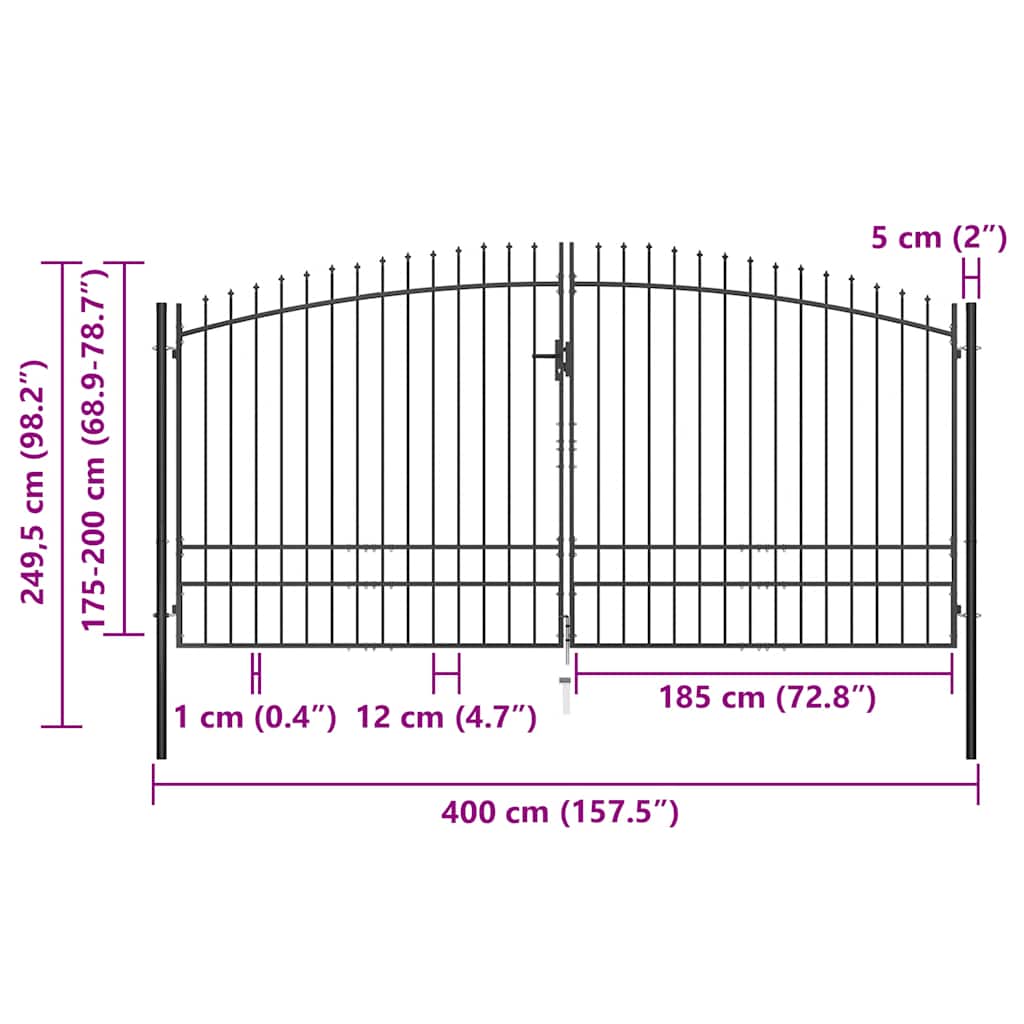 Πόρτα Περίφραξης Διπλή με Λόγχες 400 x 249,5 εκ. - PAKOBAZAAR