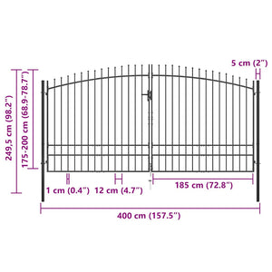 Πόρτα Περίφραξης Διπλή με Λόγχες 400 x 249,5 εκ. - PAKOBAZAAR