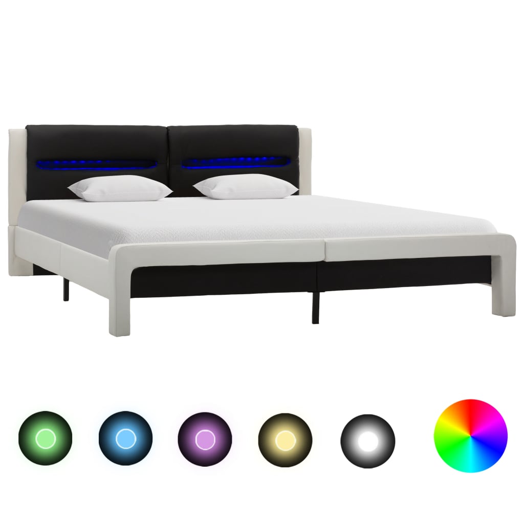 Πλαίσιο Κρεβατιού με LED Ασπρόμαυρο 180x200 εκ. Συνθετικό Δέρμα - Pakobazaar