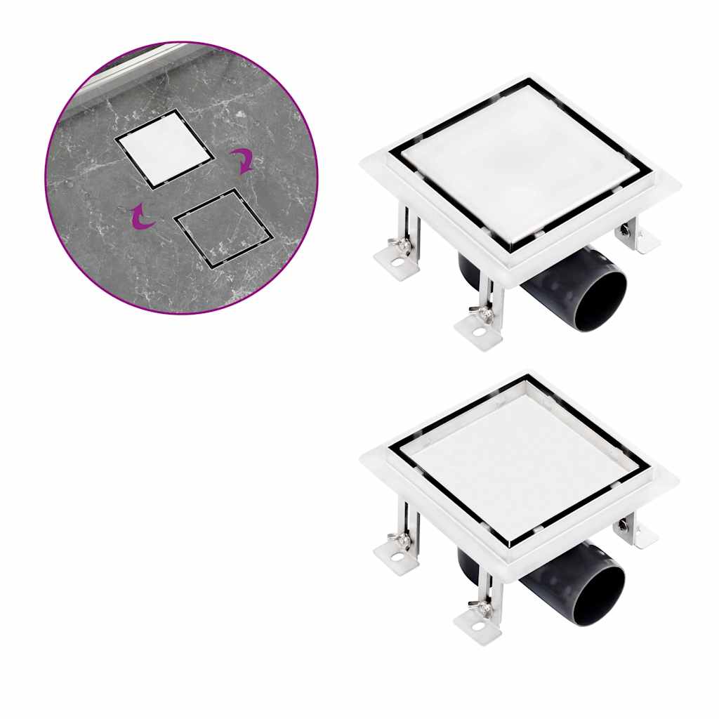 Σιφόνι 2 σε 1 Επίπεδο/Ένθετο Πλακιδίου 15x15 εκ. Ανοξ. Ατσάλι