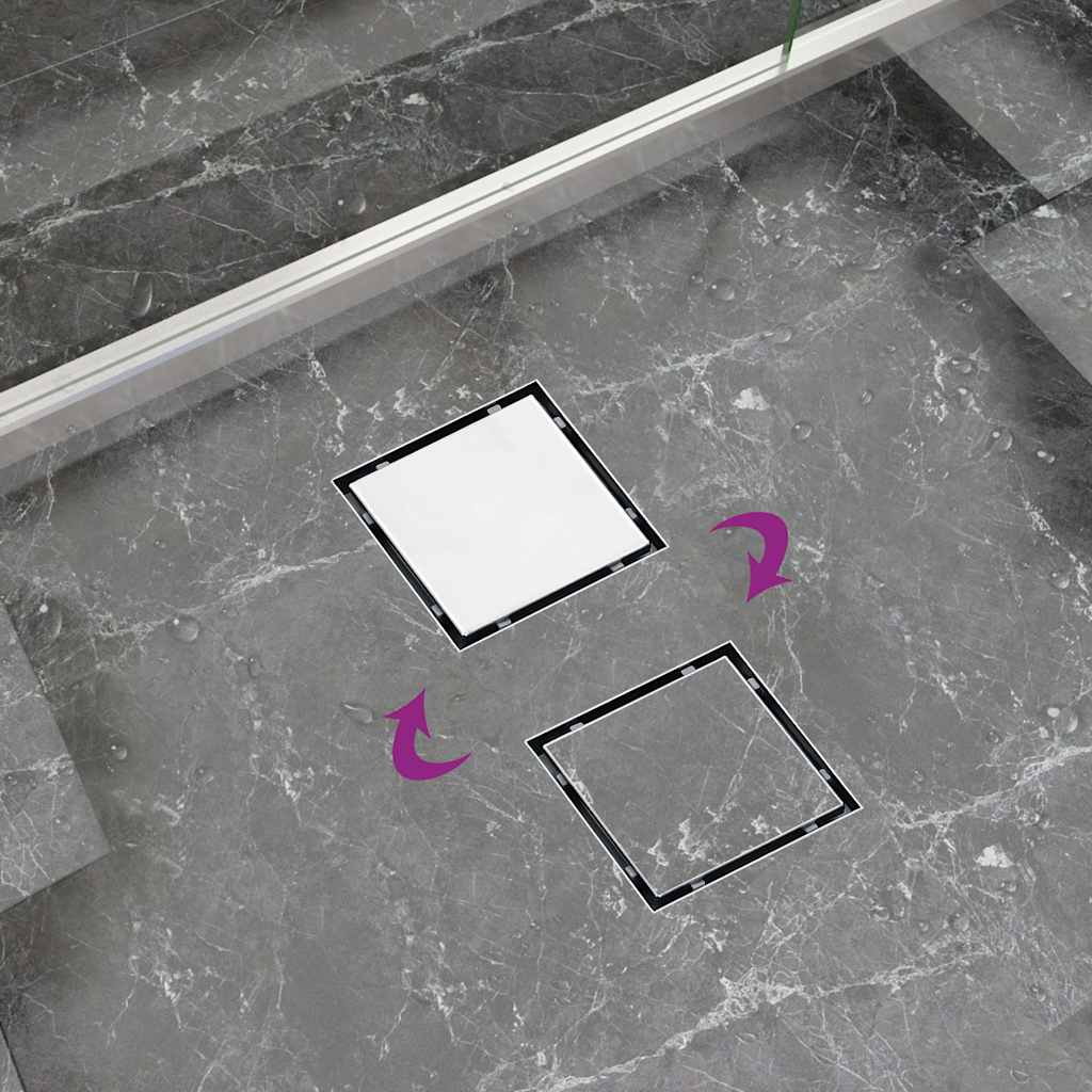 Σιφόνι 2 σε 1 Επίπεδο/Ένθετο Πλακιδίου 15x15 εκ. Ανοξ. Ατσάλι