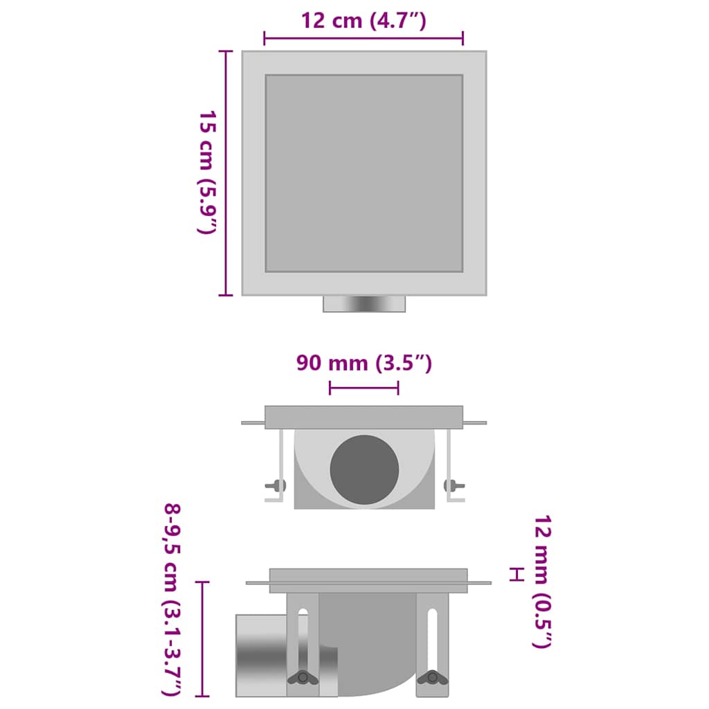 Σιφόνι 2 σε 1 Επίπεδο/Ένθετο Πλακιδίου 15x15 εκ. Ανοξ. Ατσάλι