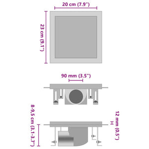 Σιφόνι 2 σε 1 Επίπεδο/Ένθετο Πλακιδίου 23x23 εκ. Ανοξ. Ατσάλι - Pakobazaar