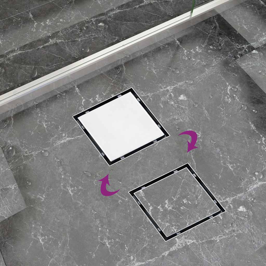 Σιφόνι 2 σε 1 Επίπεδο/Ένθετο Πλακιδίου 28x28 εκ. Ανοξ. Ατσάλι