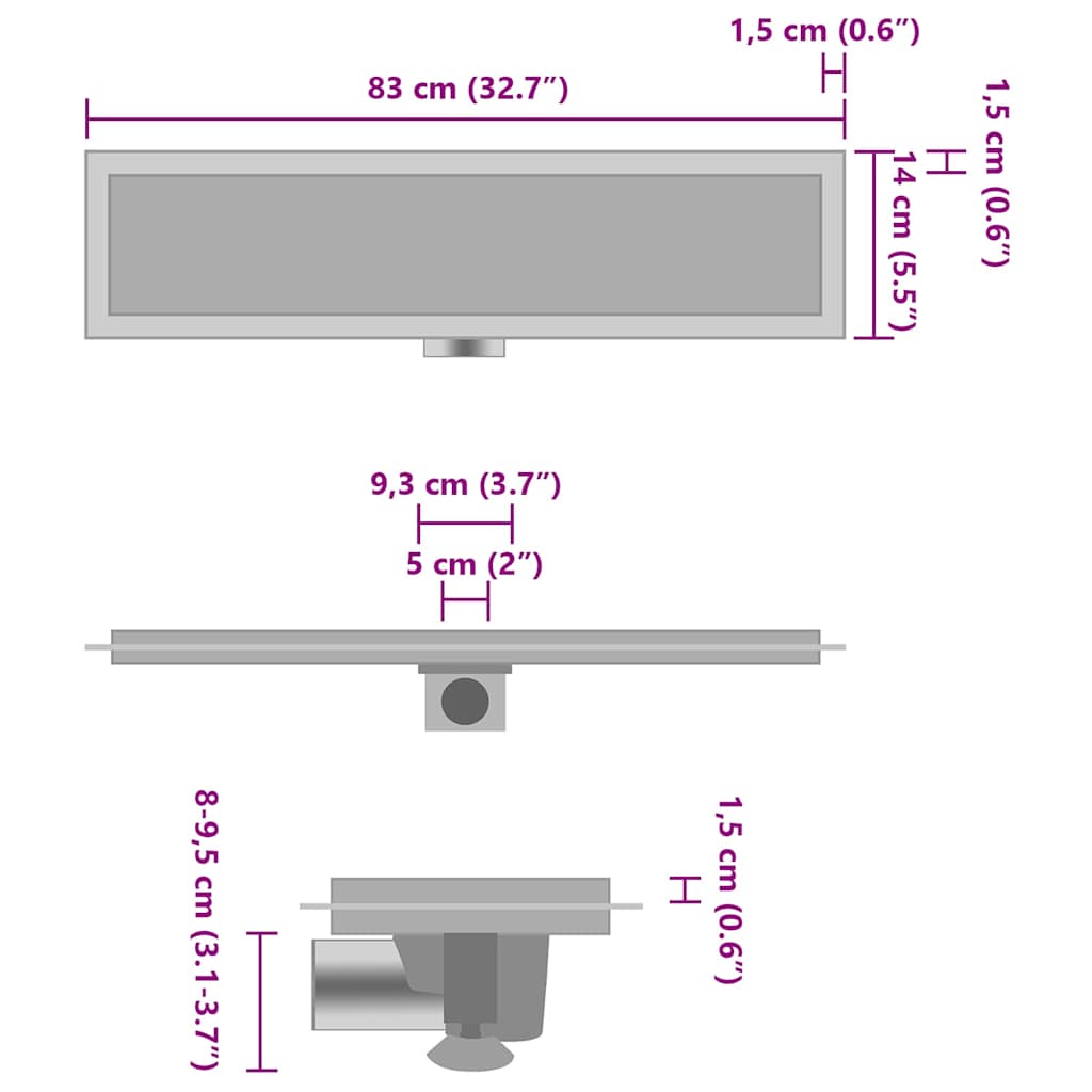 Σιφόνι Ντουζιέρας με Κάλυμμα 2 σε 1 83x14 εκ. Ανοξείδωτο Ατσάλι - Pakobazaar